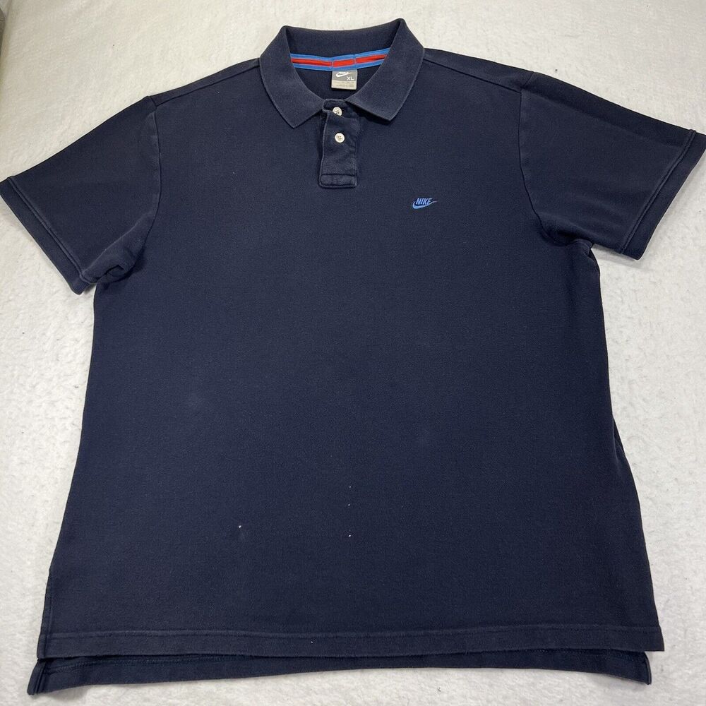 Nike Men's XL Short Sleeve Navy Blue Polo Blue Swoosh Logo Collared Shirt